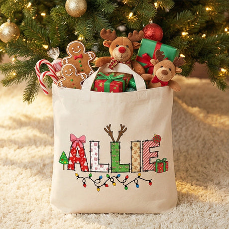 Xmas Alphabet Lights Personalized Christmas Treat Bags for Kids - Gifts Are Blue