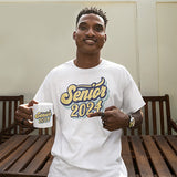 man holding senior 2024 graduation gift coffee mug. 11oz white mug. allSKUs