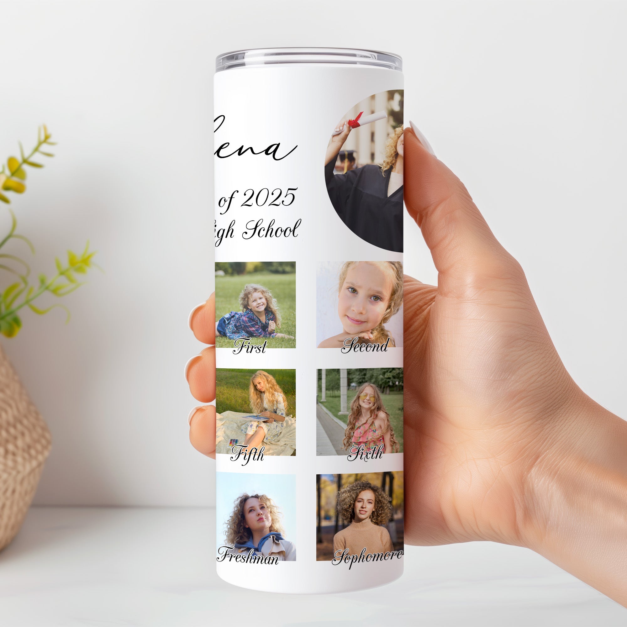 Unique graduation keepsake tumbler with photo, perfect personalized gift for graduates and parents.