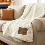 Grateful and Cozy Personalized Throw Blanket with leather Patch, Fall Decoration