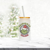 16 oz Grinchmas Season Frosted Iced Coffee Cup for the Holidays - Tumbler with Lid and Straw