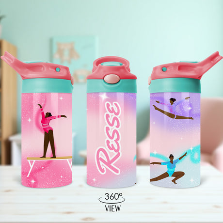 Personalized school water bottle for young gymnasts, the perfect choice for daughters starting a new grade.