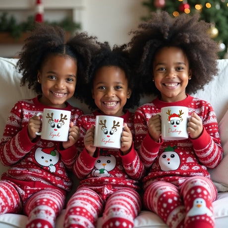 Custom Matching Family Christmas Mugs with Reindeer Personalized Mugs for Family - Gifts Are Blue
