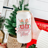 16 oz Holiday Vibes Frosted Iced Coffee Cup for the Holidays - Tumbler with Lid and Straw
