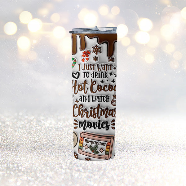 20 oz Hot Cocoa and Christmas Movies Tumbler - Straw and Lid Included