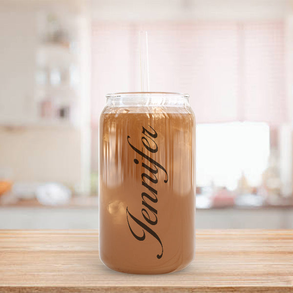 Iced Coffee Glass Cup Tumblers with Lid, Straw & Box - Personalized Tumblers w Name or Title - Great Bridesmaid Gift Idea