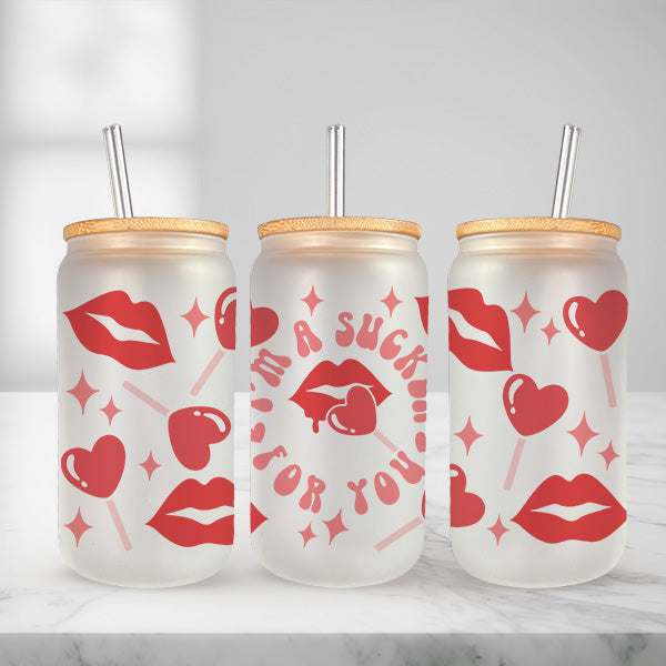 Cute and Humorous Valentines Day Glass Iced Coffee Tumblers in Multiple Designs