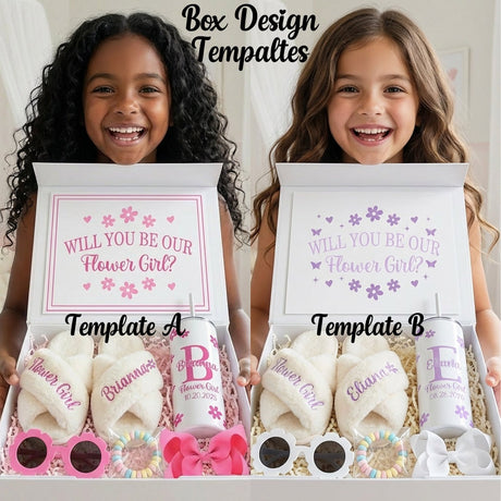 Sweet Pea Flower Girl Proposal Box with Fluffy Slippers & Tumbler - Gifts Are Blue