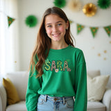 Green holiday sweatshirts. Holiday sweatshirts for girls.