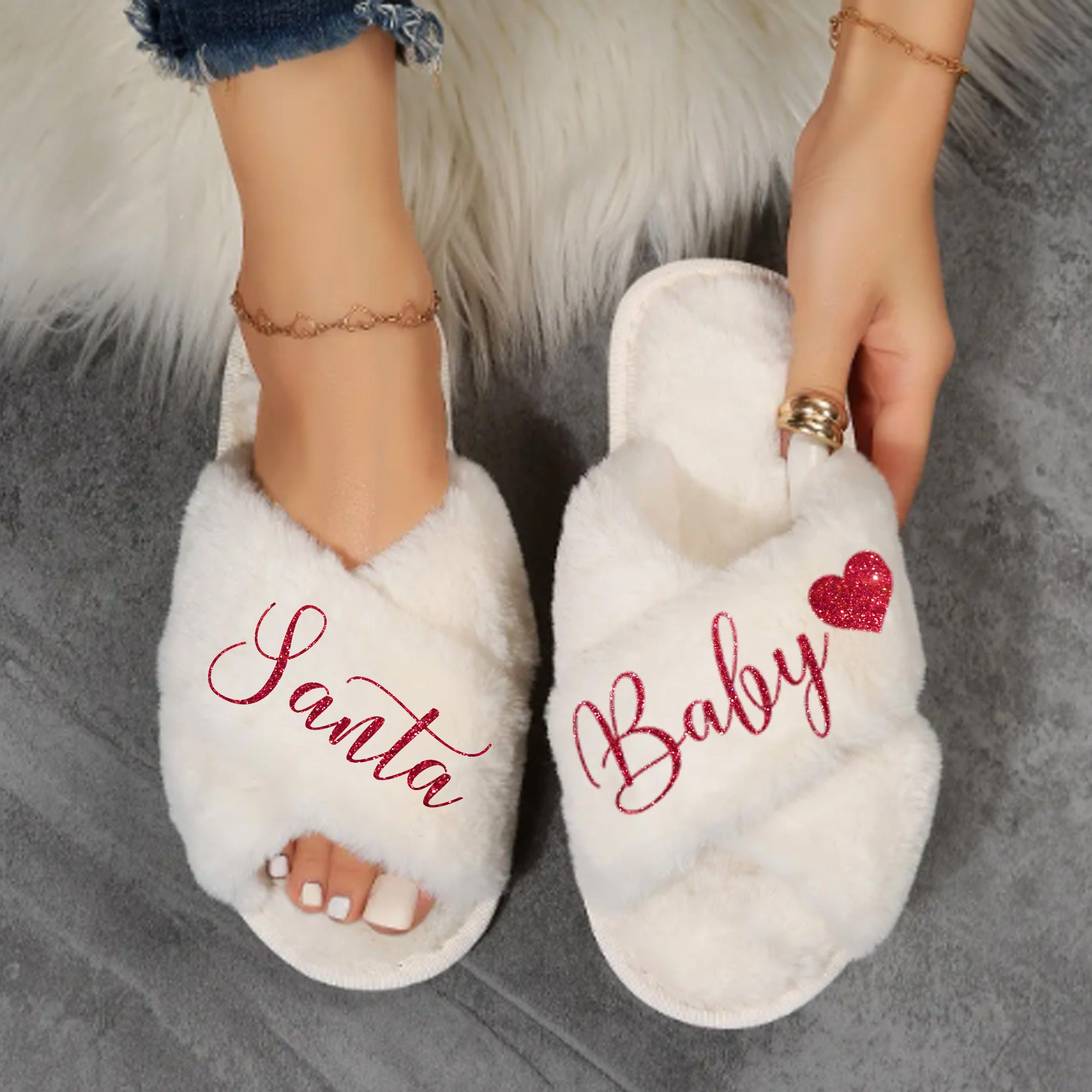 Cozy Holiday Slippers All Inclusive Sizes Custom Gifts for Her Christmas Slippers Ivory 11.5 12c 5 6yrs from BluChi