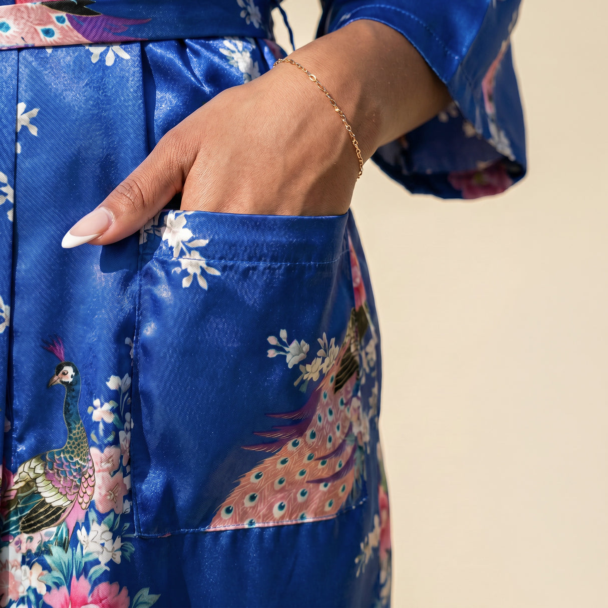Jewel Blue Silk Kimono Womens Robe