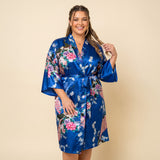 Jewel Blue Silk Kimono Womens Robe