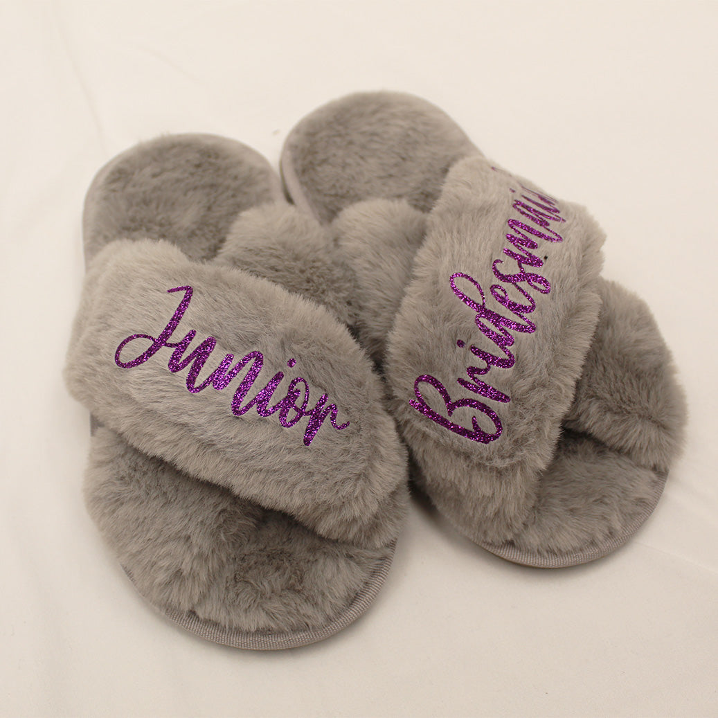 Personalized Fluffy Girls Slippers for Kids Ages 3 to 10 Years - Non-Skid Open Toed Style - Flower Girl Slippers - Slippers for Birthday Parties & More