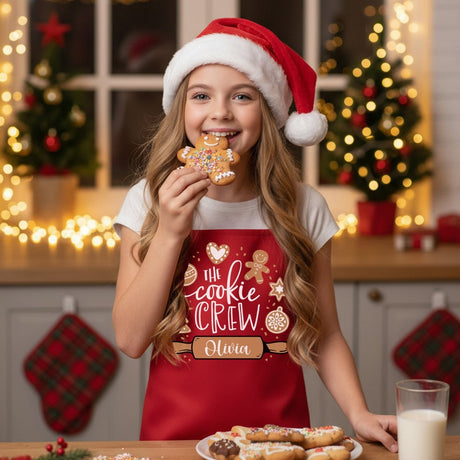 The Cookie Crew Personalized Family Matching Christmas Aprons for Adults and Kids - Gifts Are Blue