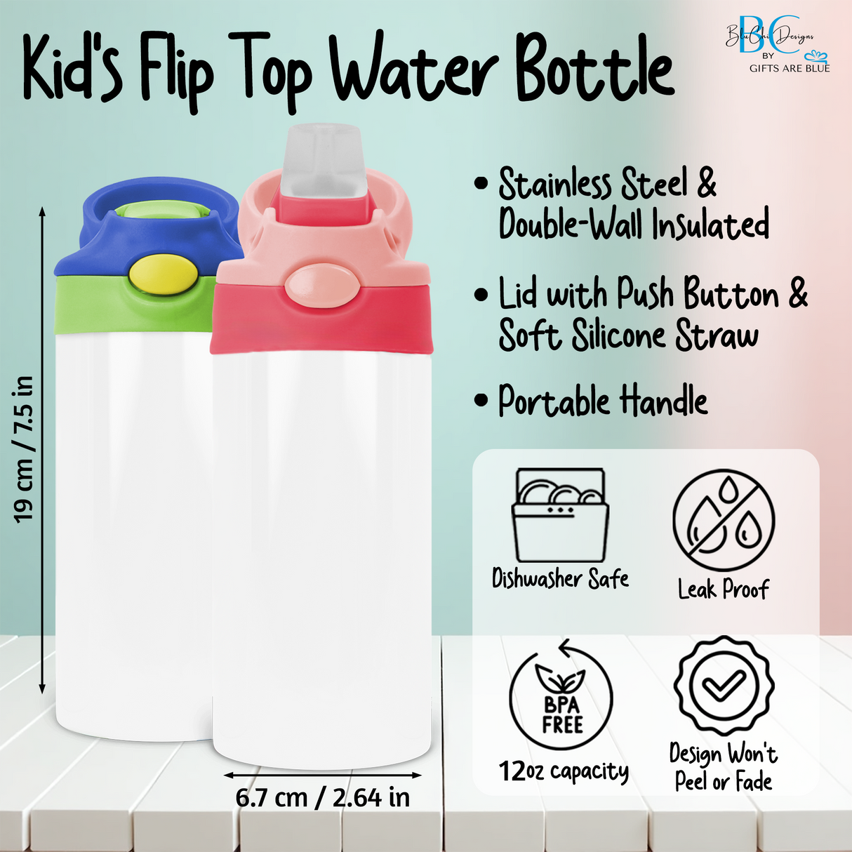 Personalized Polka Dot Water Bottle with Name, Custom Back to School Gift for Kids