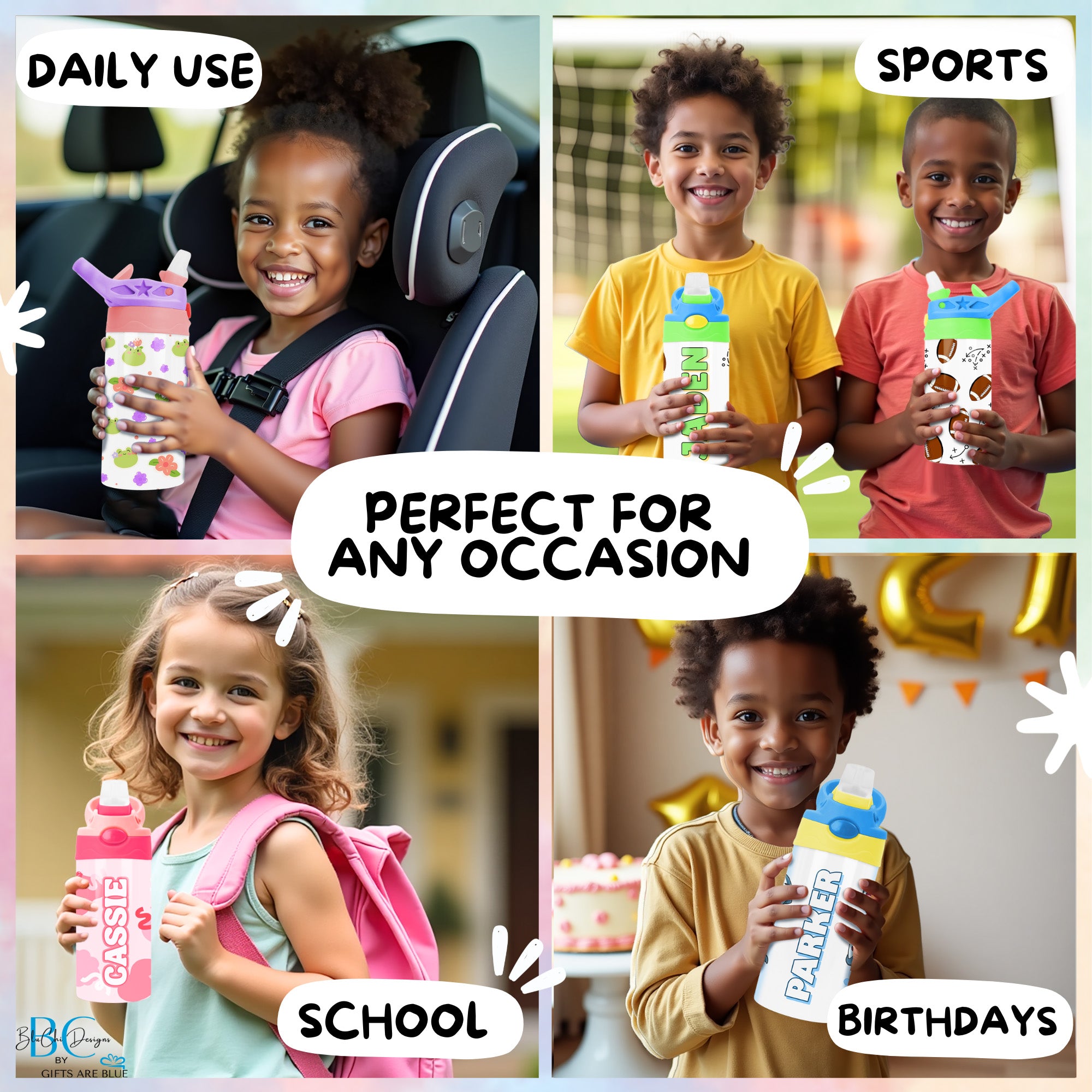 Daily Affirmations Lunch Box and Water Bottle Set for Kids, Custom Lunch Set with Name