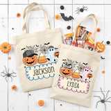 Pink and Blue Name Tag Personalized Halloween Bag for Girls and Boys, Custom Trick or Treat Bags