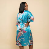 Lake Blue Silk Kimono Womens Robe
