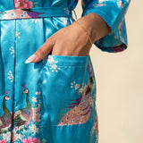 Lake Blue Silk Kimono Womens Robe