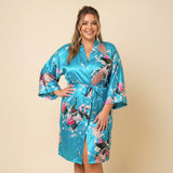 Lake Blue Silk Kimono Womens Robe
