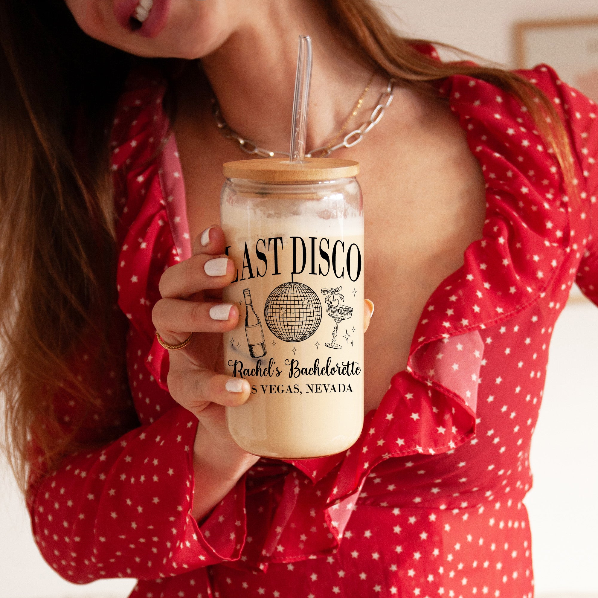 Reusable iced coffee tumbler with bamboo lid, ideal for custom bride tribe gifts during Vegas, Miami, or Scottsdale bachelorette weekends.