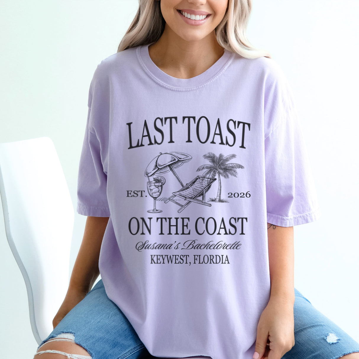 Custom beach bachelorette shirts for bridal parties, featuring soft Comfort Colors fabric.