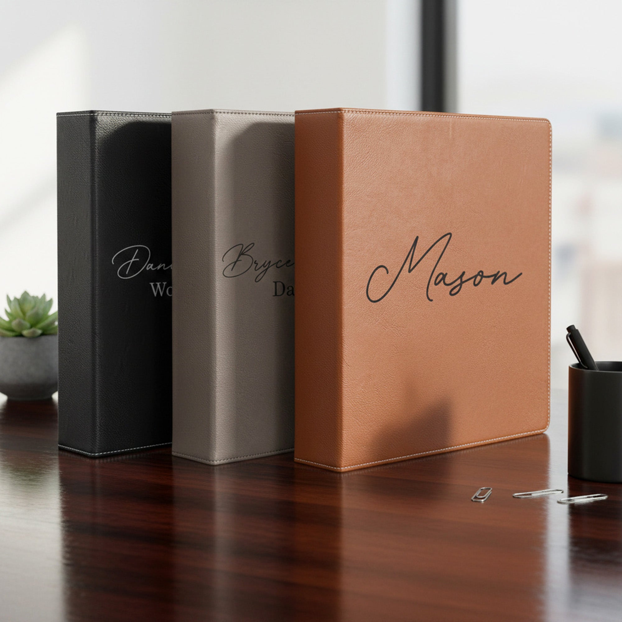Faux Leather Personalized Binder with Name and Text, Custom Gifts for Him