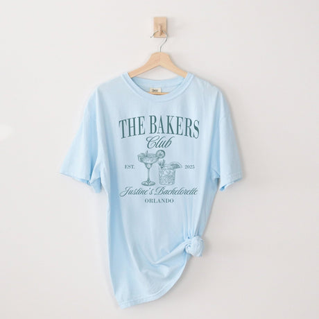 Custom last name shirts for bride and bridal party, perfect for Nashville bachelorette trips, beach weekends, and wedding events. 