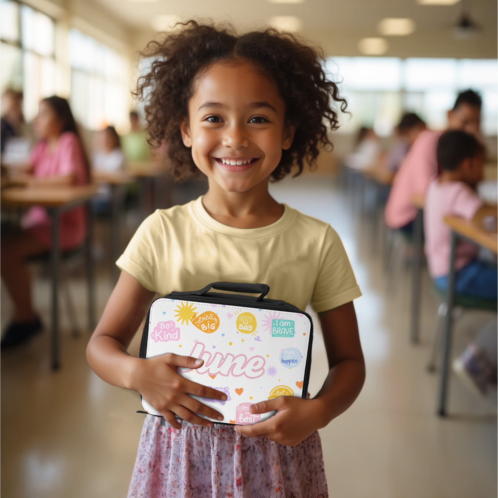 Cute first day of school lunch box and water bottle gift custom with daughters name. 
