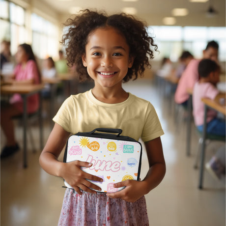 Cute first day of school lunch box and water bottle gift custom with daughters name. 