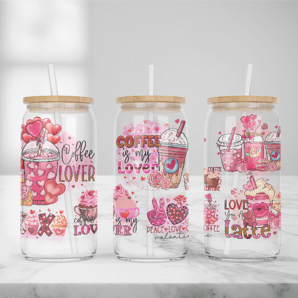 Cute and Humorous Valentines Day Glass Iced Coffee Tumblers in Multiple Designs