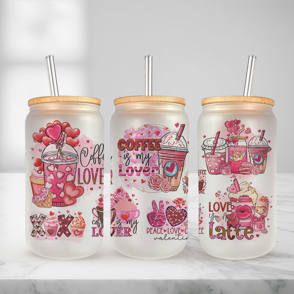Cute and Humorous Valentines Day Glass Iced Coffee Tumblers in Multiple Designs