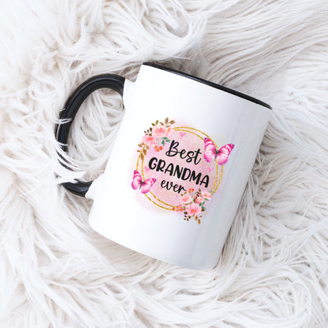 Personalized Best Mom Ever mug featuring a floral design, the perfect custom gift for mom, nana, or birthday gift for grandma.
