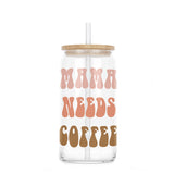 Mama Needs Her Coffee Glass Cup W Floral and Heart Design - Comes with Lid & Straw - Gift for Mothers Day, Birthdays, Christmas from BluChi