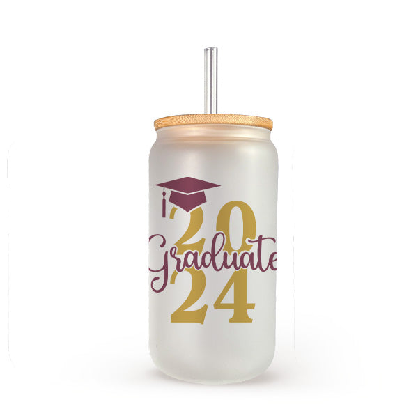 2024 Graduate Glass Tumbler with multi-colored (Maroon and Gold) 2024 Graduate design. allSKUs