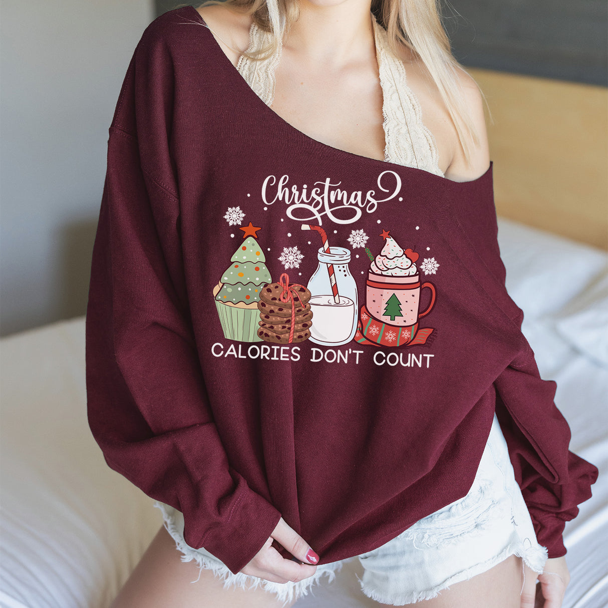 Maroon calories dont count Christmas sweatshirt. Holiday sweashirt.