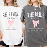 Matching bachelorette shirts for bride and bridesmaids, personalized with names the perfect gift for her.