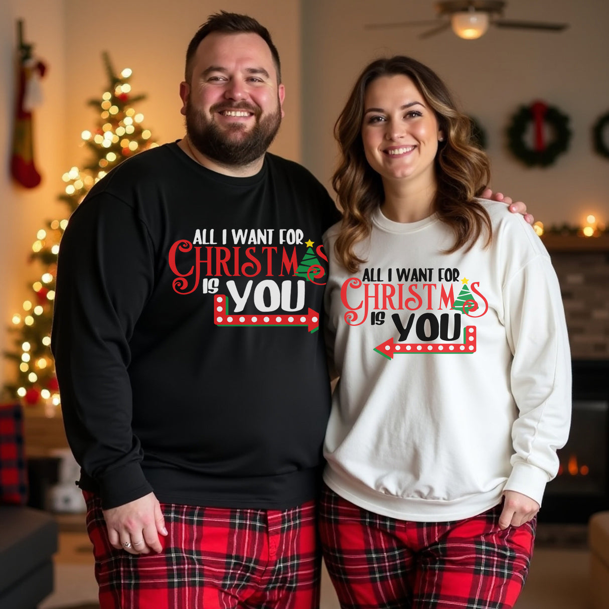 Matching Couple Christmas Sweaters, All I want For Christmas Is You T-Shirt, Long Sleeve, Sweatshirt and Hoodie sizes S-5XL