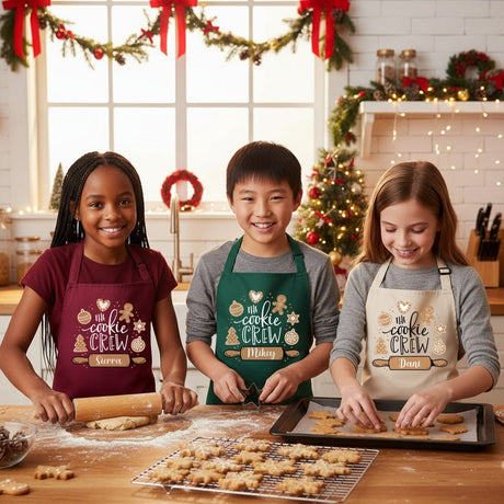 The Cookie Crew Personalized Family Matching Christmas Aprons for Adults and Kids - Gifts Are Blue