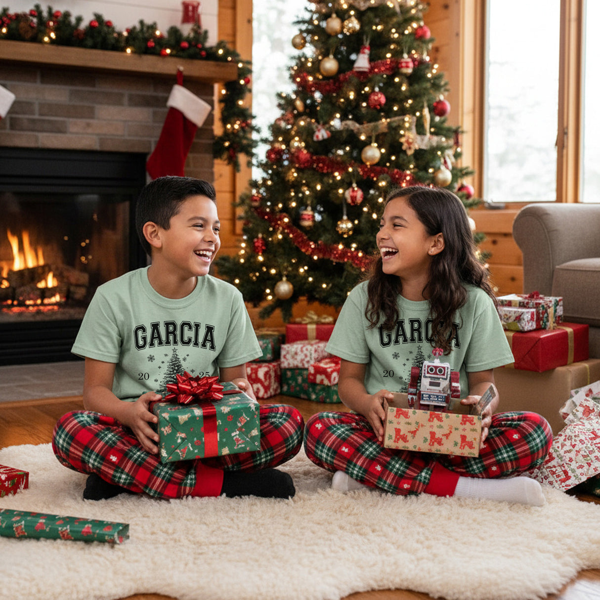 Comfort Colors Varsity Personalized Family Christmas Shirts with Location and Year