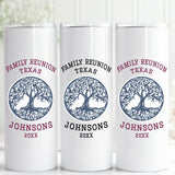 Family tree custom tumbler personalized with name and reunion year, designed for family gathering keepsakes and gifts for family.