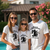 Floral custom family beach shirts with names for summer vacation, tropical trips, and matching family outfits.