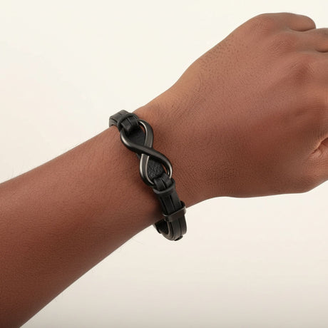Infinity Leather Bracelet for Men in 3 Lengths, Black