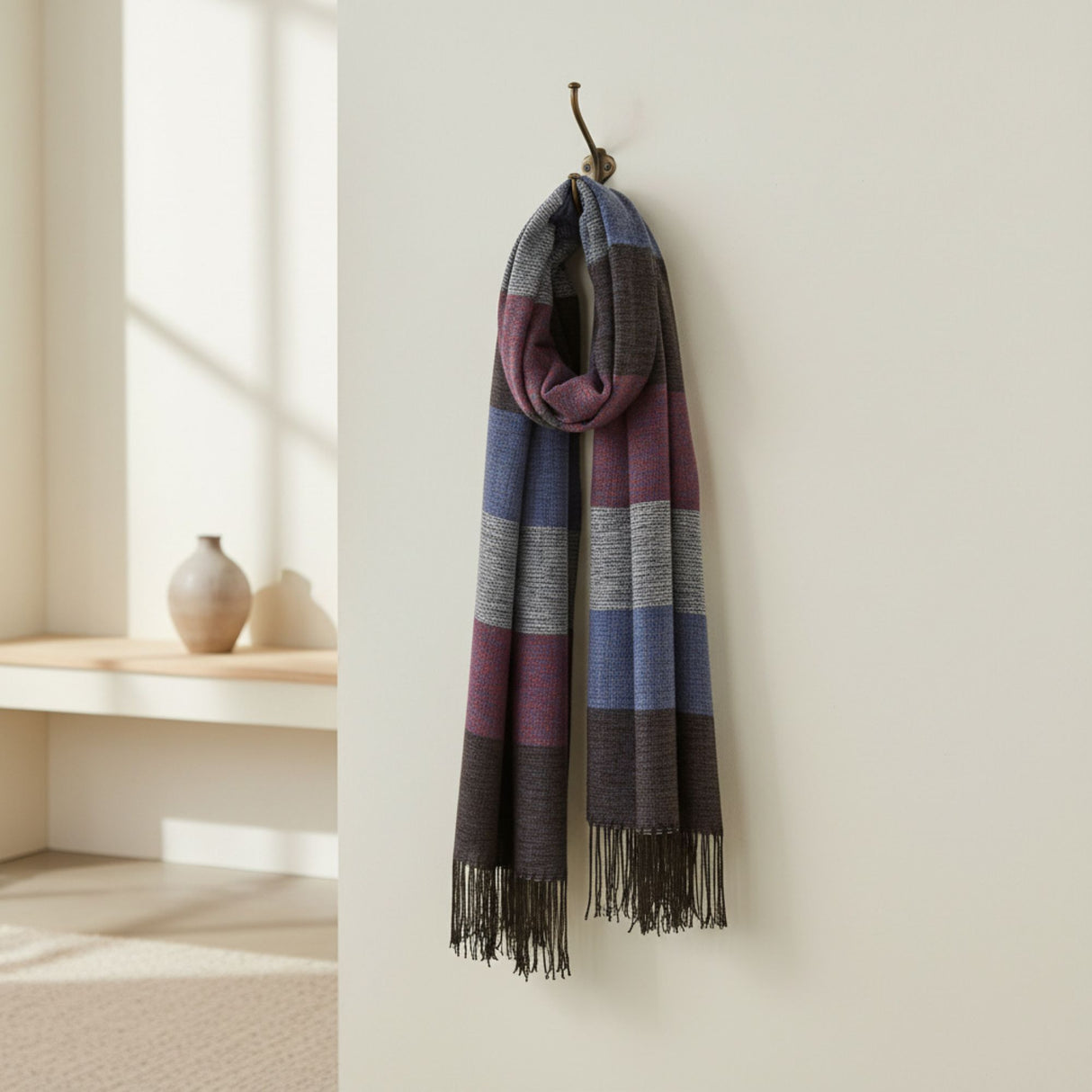 Mens Pashmina Blue Striped Winter Scarf