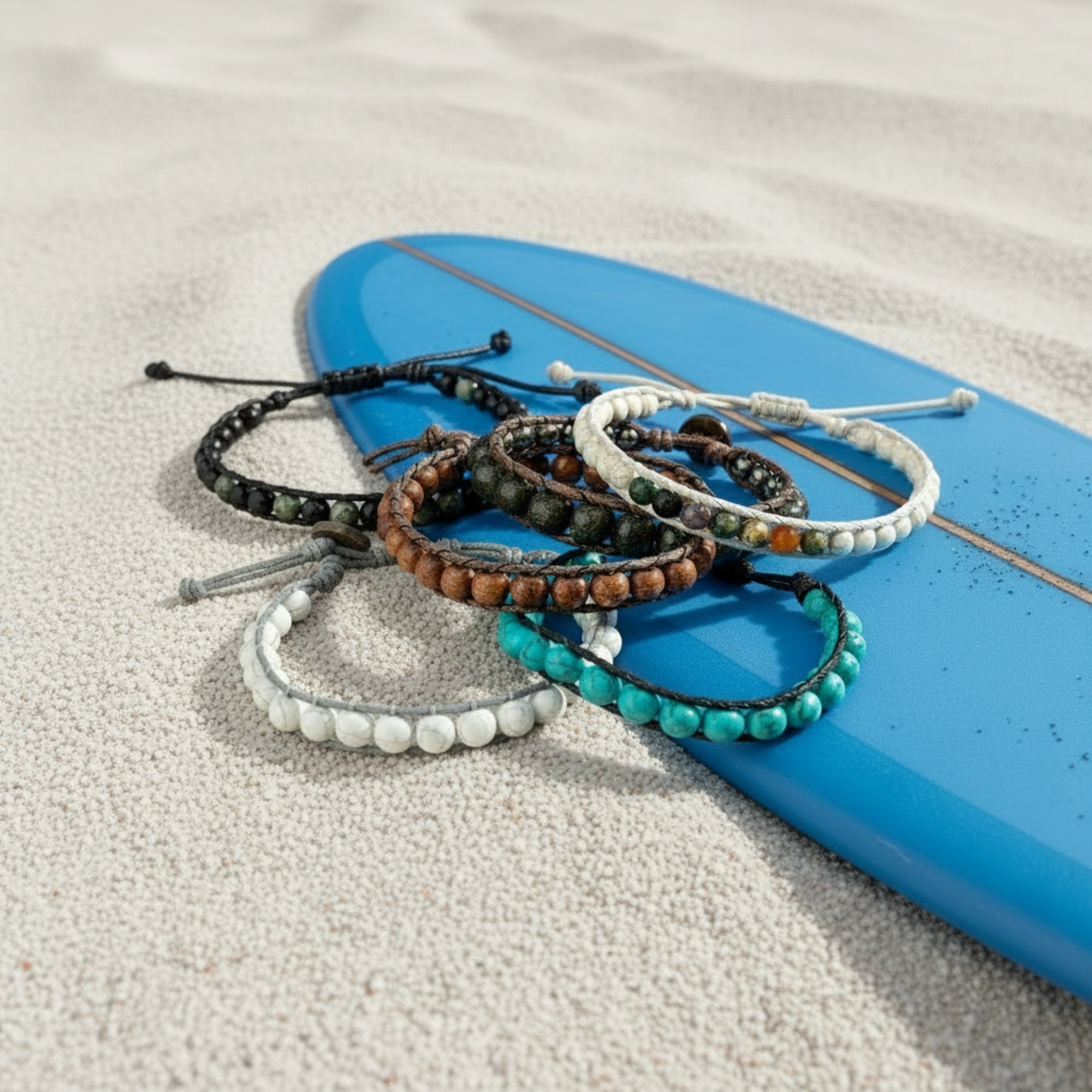 Mens Handmade Natural Stones Bracelet with Adjustable Cord