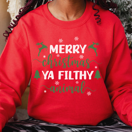 Funny Merry Christmas Ya Filthy Animal Sweatshirt for the Holidays - Gifts Are Blue