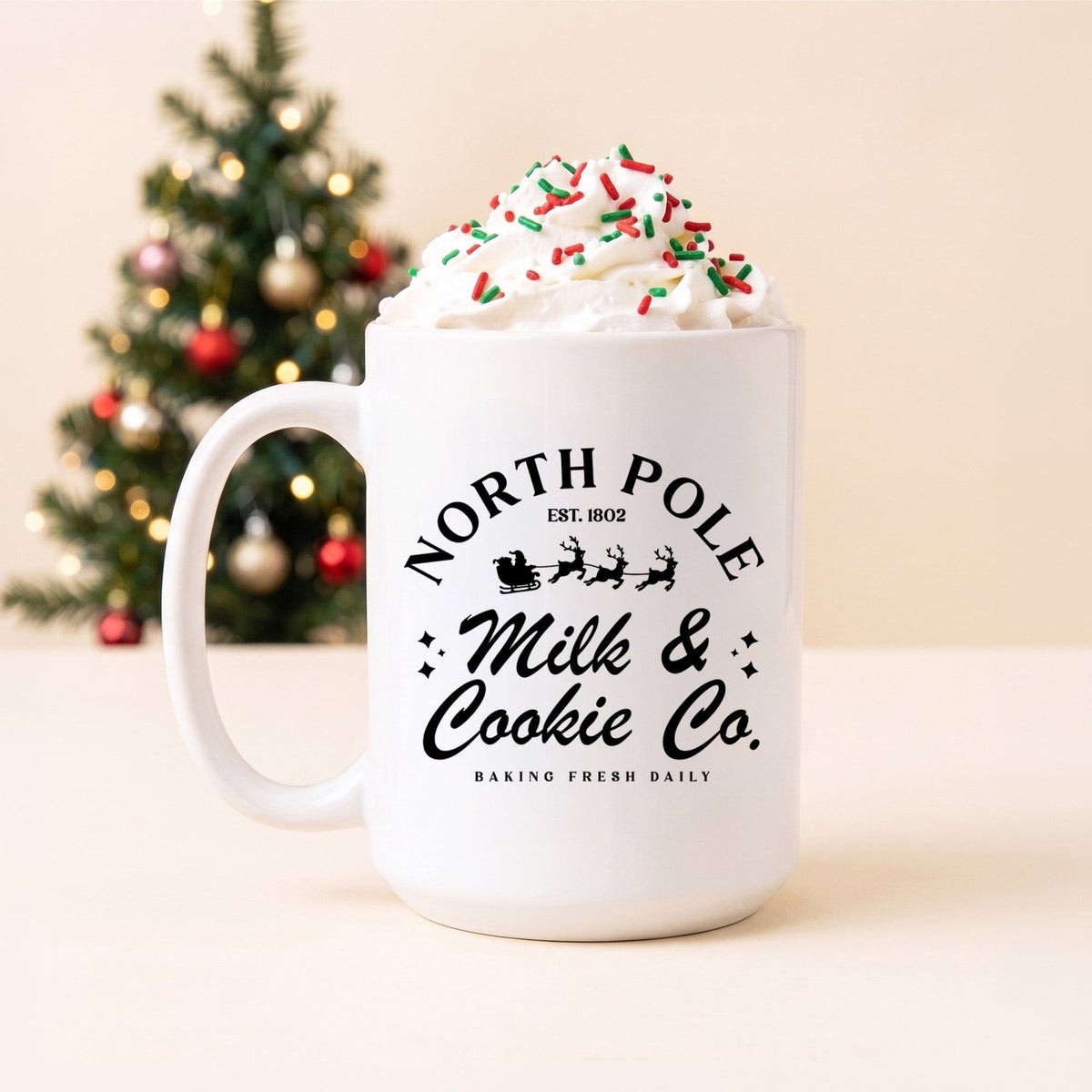 North Pole Milk & Cookie Co. Christmas Mug - Gifts Are Blue