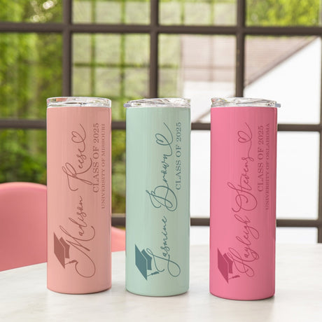 Custom Class of 2025 tumbler, a meaningful gift for graduates. Custom senior gift for her, celebrating the Class of 2025 with personalization.