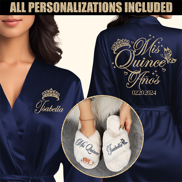 Personalized Mis Quince Anos Robe and Slipper Set Quinceanera Gift
