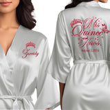 Personalized silver satin quinceanera robes. The perfect getting ready mis quince anos robes with red glitter for silver and red quinceanera theme.